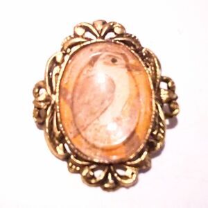 Vintage Gold Tone Paper Bird Cameo Style Brooch Pendant